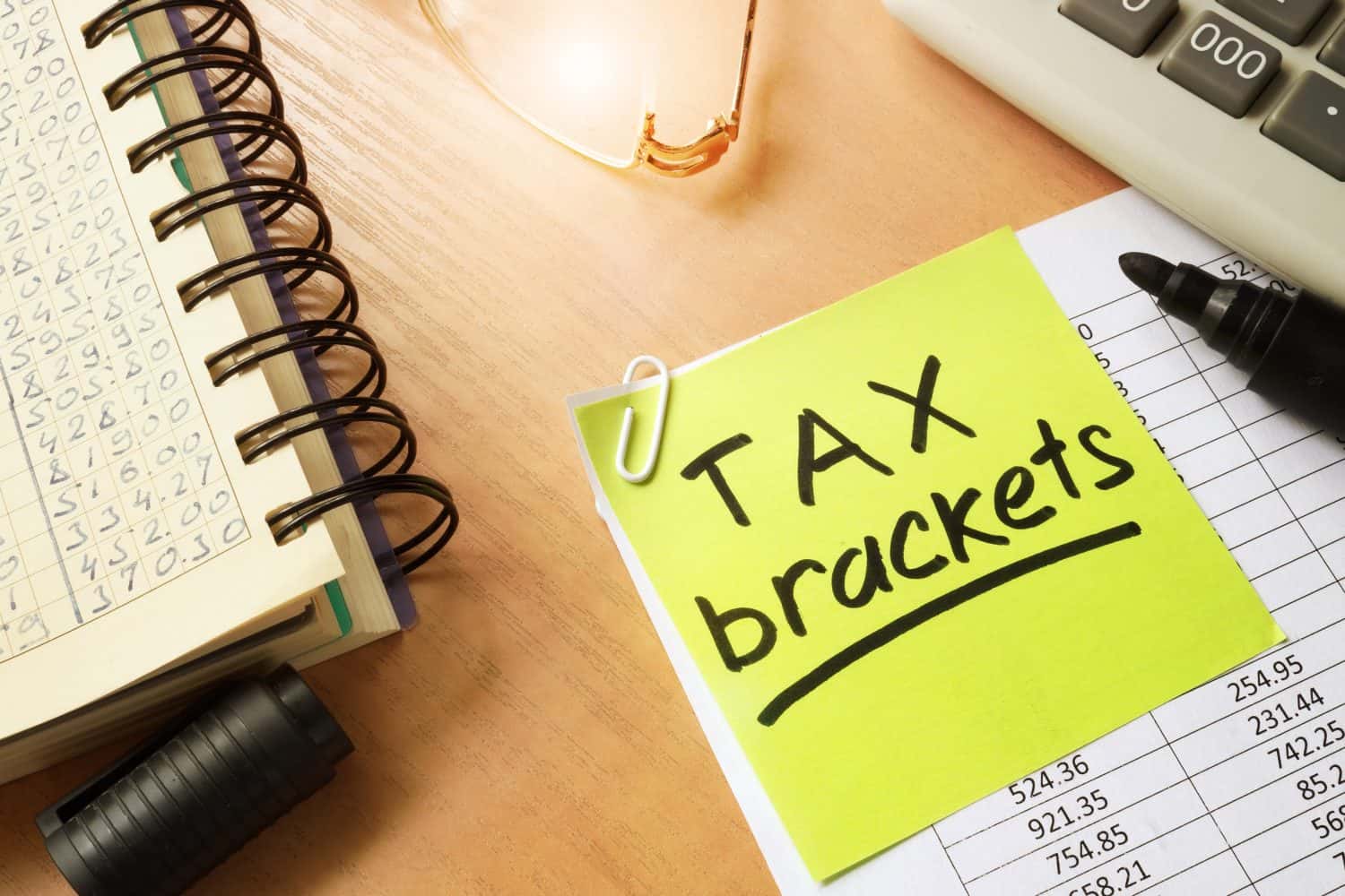 Memo stick with words tax brackets.