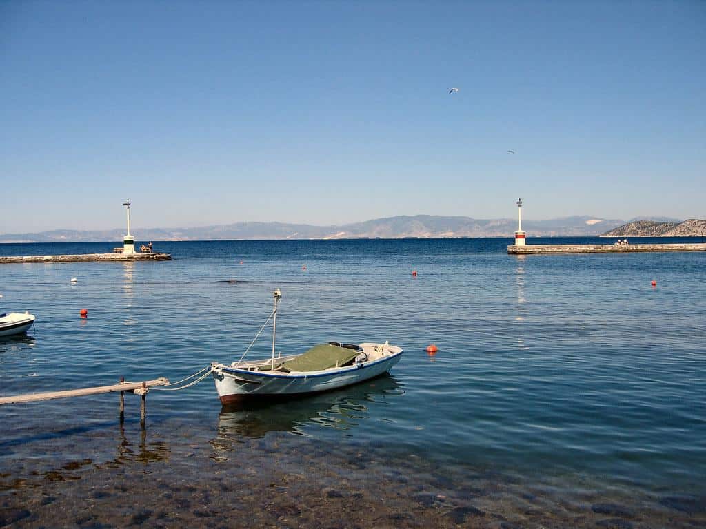THASSOS TOWN HARBOUR ENTRANCE. THASSOS. GREECE. by ronsaunders47
