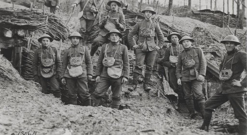 World+War+I | World War I Marines with Gas Masks, circa 1918