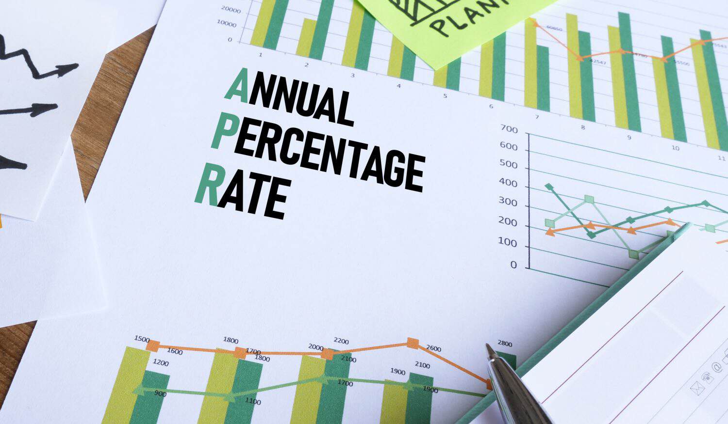 Annual percentage rate APR is shown as a business concept