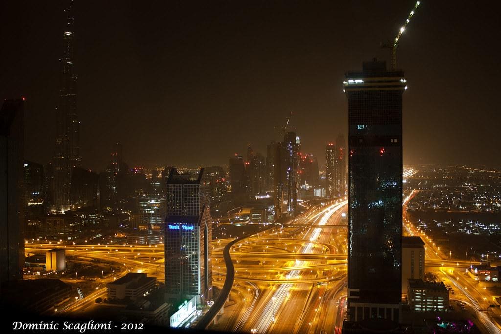 Dubai at night by Dominic Scaglioni