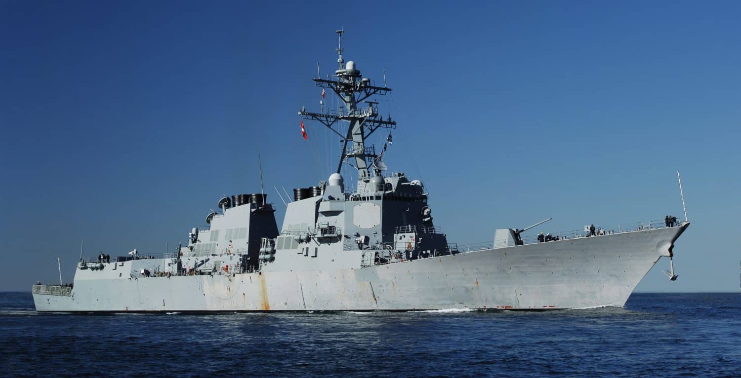 US Navy DDG 51 AEGIS class Destroyer at sea