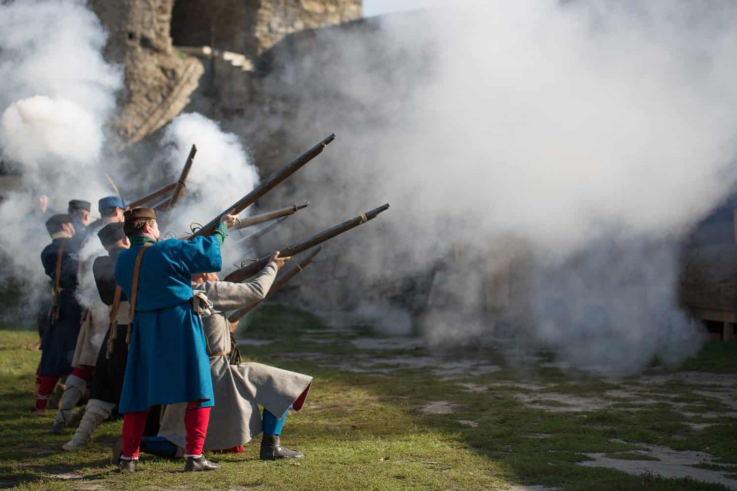 restoration of battle with musketeers