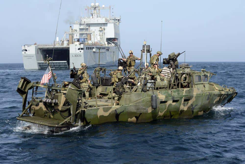 US Riverine Command Boat with RFA Cardigan Bay by Defence Images