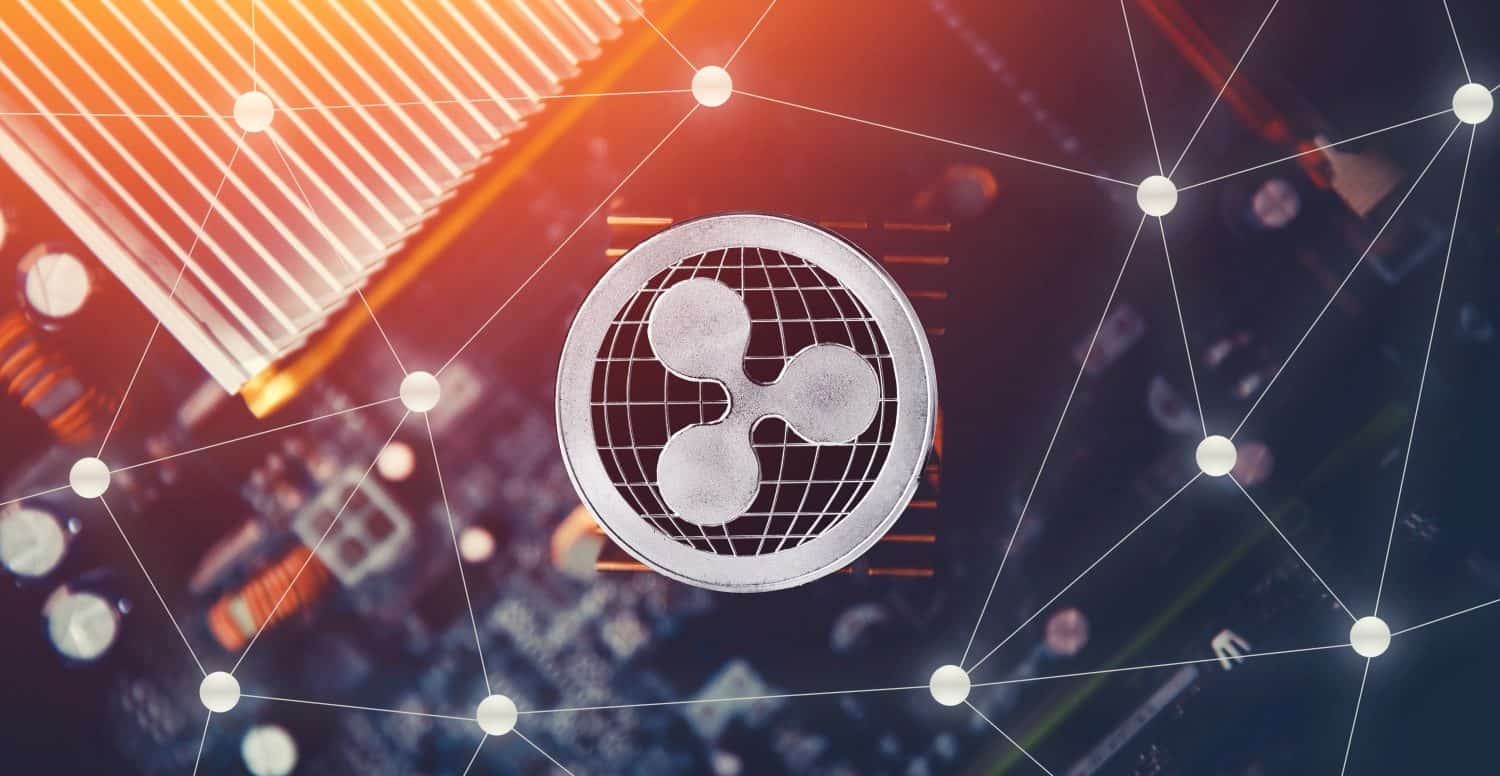 Ripple xrp on dark background. Concept Blockchain, cryptocurrencies