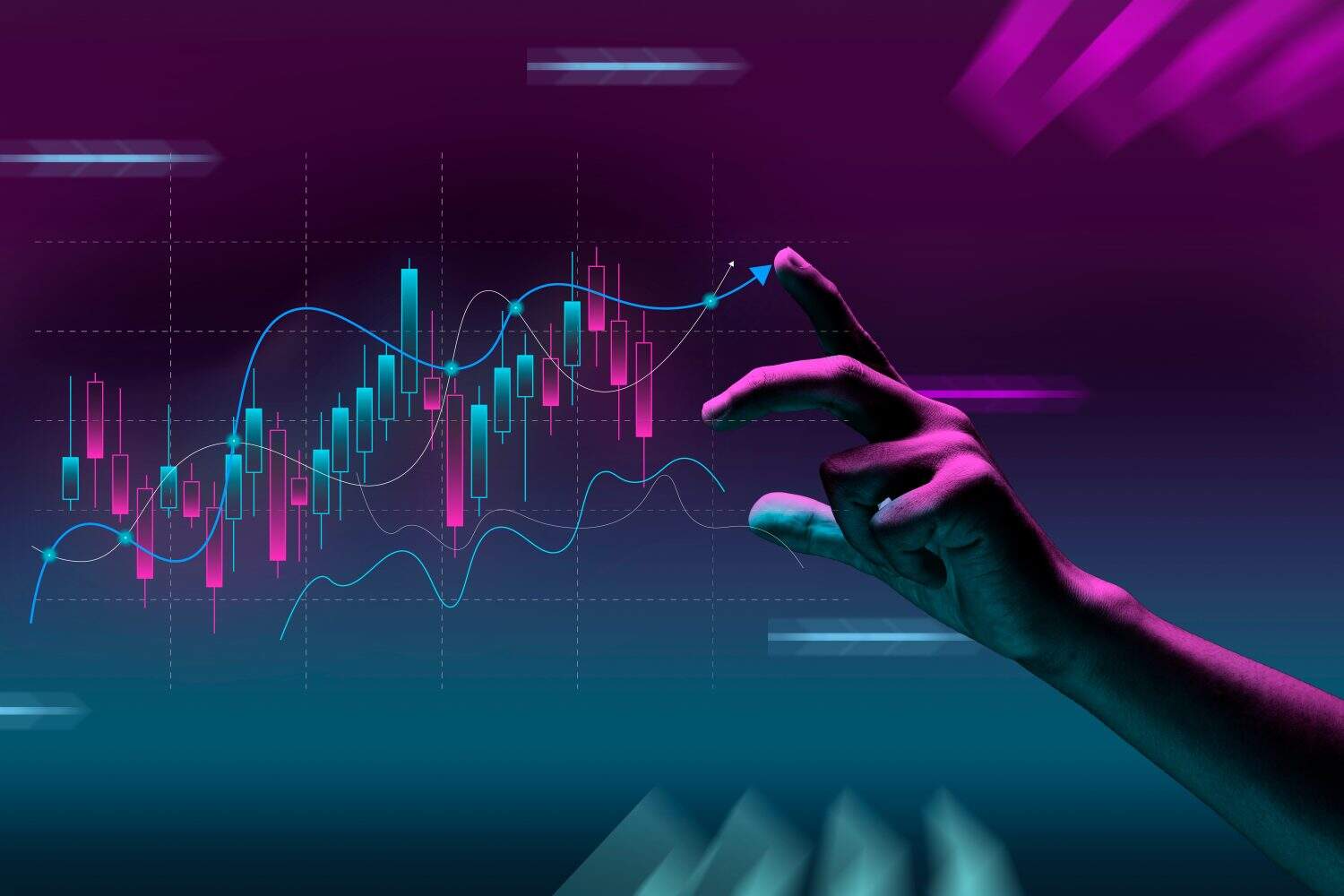 Financial market analytics graph on a world map background, scale of pieces and stock markets