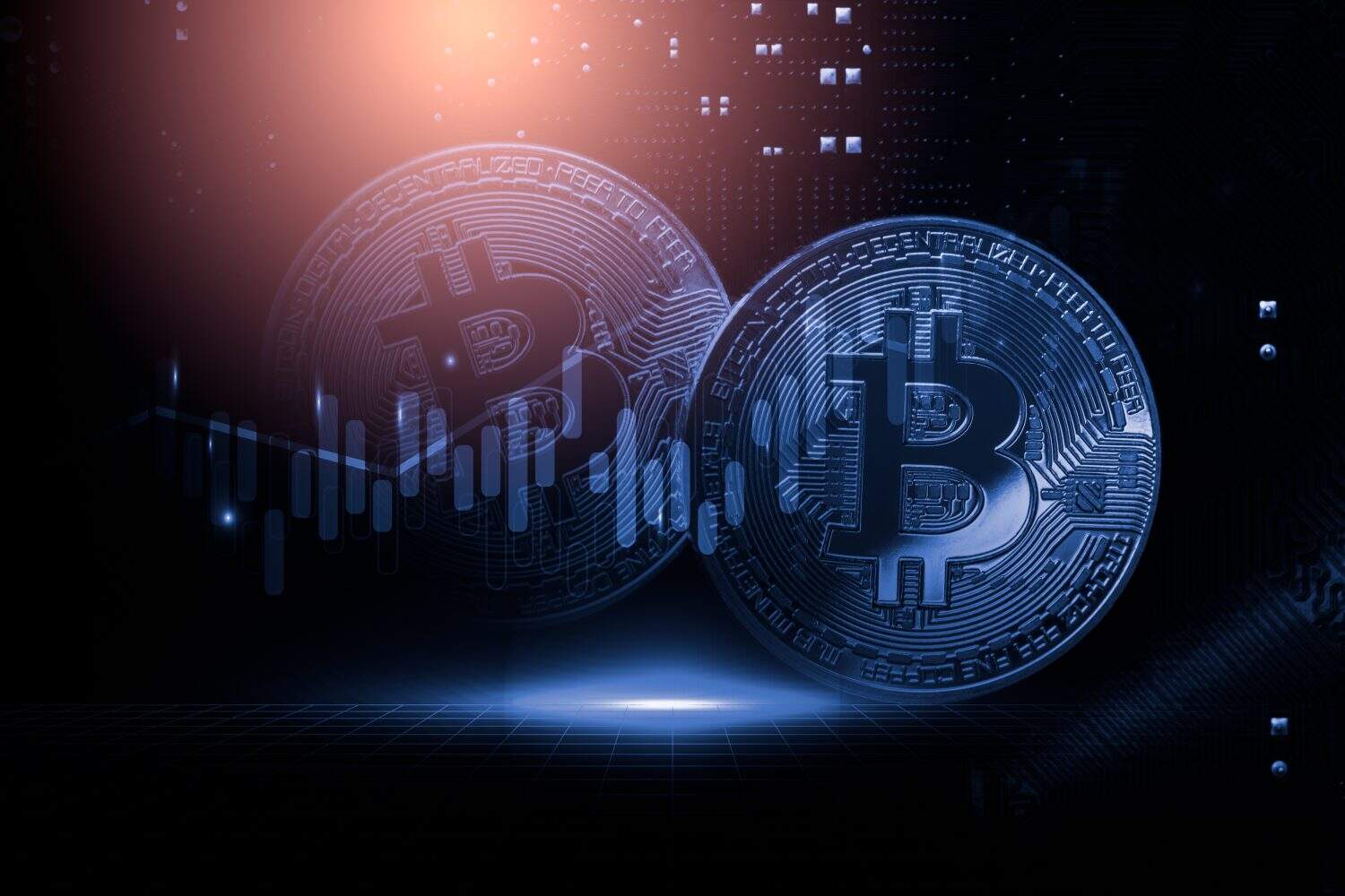 Modern way of exchange. Bitcoin is convenient payment in global economy market. Virtual digital currency and financial investment trade concept. Abstract cryptocurrency with gold bitcoin background.