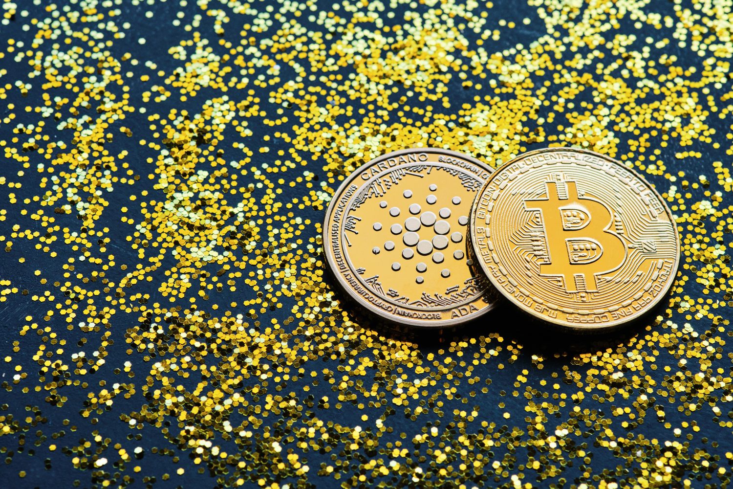 Gold and cardano bitcoin coins, cryptocurrencies