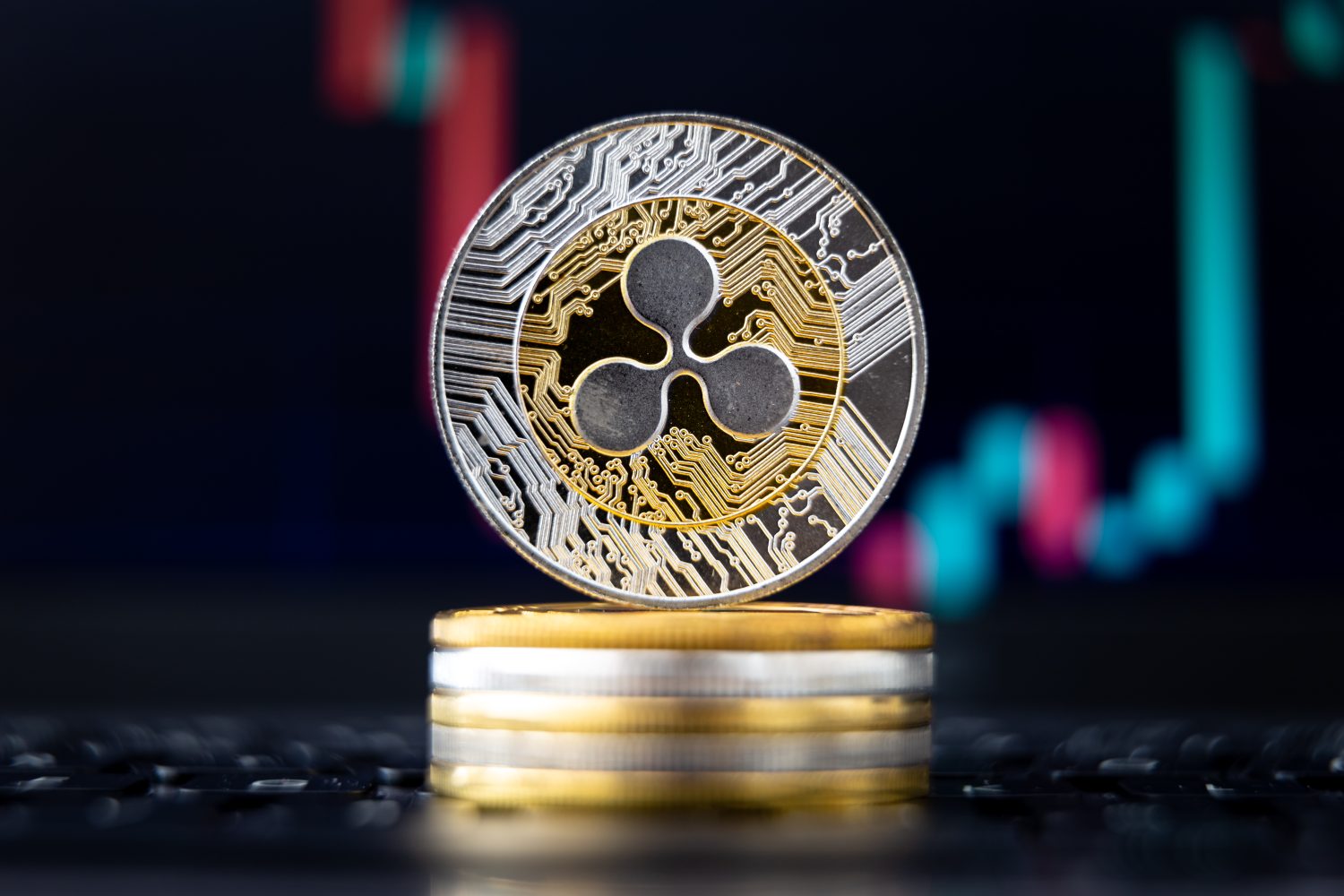 Laptop with Cryptocurrency Ripple and chart on screen