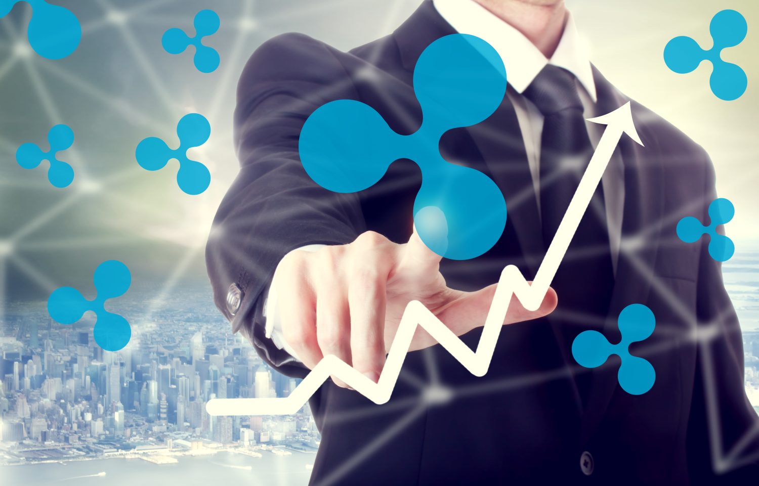 Ripple concept with businessman above the city