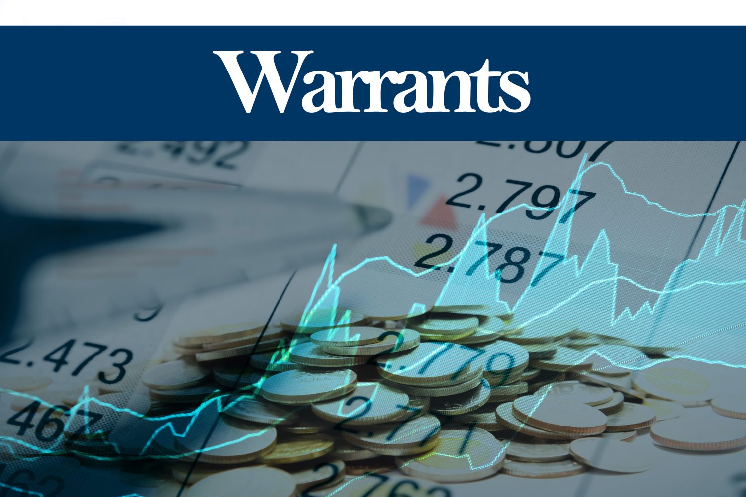 Warrants - Abstract digital information to represent Business&amp;Financial as concept. The word Warrants is a part of stock market vocabulary in stock photo